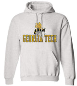 Georgia Tech Vintage Booster Club Sweatshirt in Old Skool Grey with hoodie and pouch pocket.