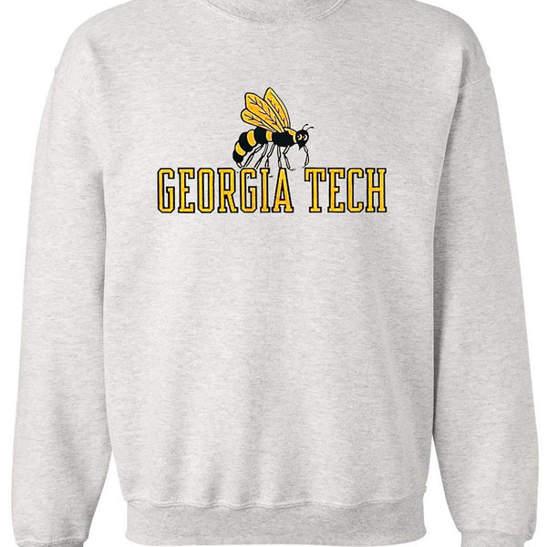 Georgia Tech Vintage Booster Club sweatshirt in Old Skool Grey with logo, heavyweight fleece, unisex sizes.