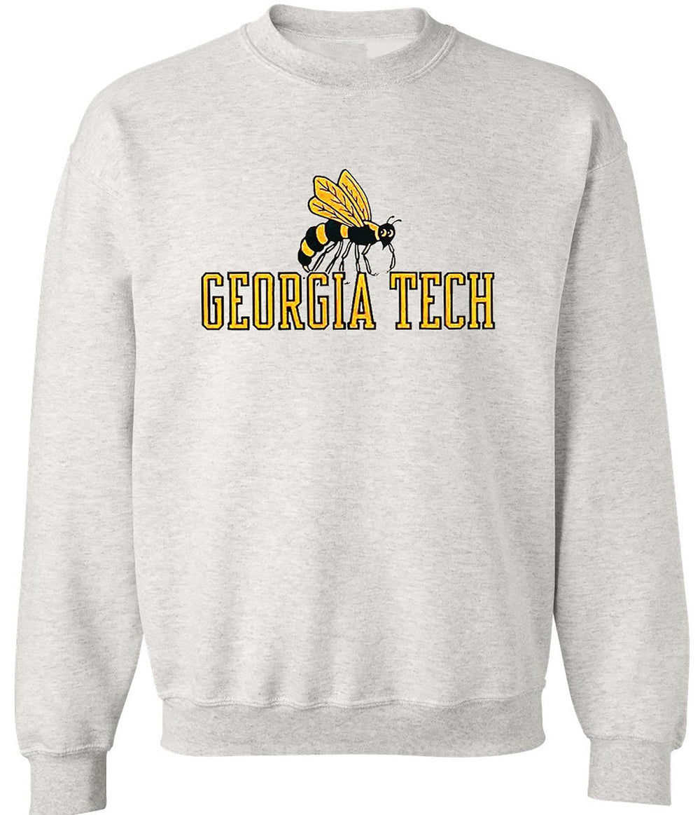 Georgia Tech Vintage Booster Club sweatshirt in Old Skool Grey with logo, heavyweight fleece, unisex sizes.