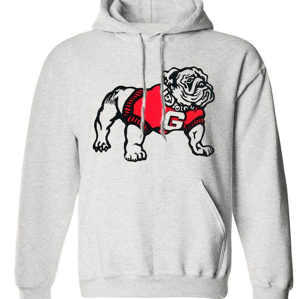 Georgia Vintage Booster Club Sweatshirt in Old Skool Grey with Bulldog design, crewneck style, and ribbed cuffs.