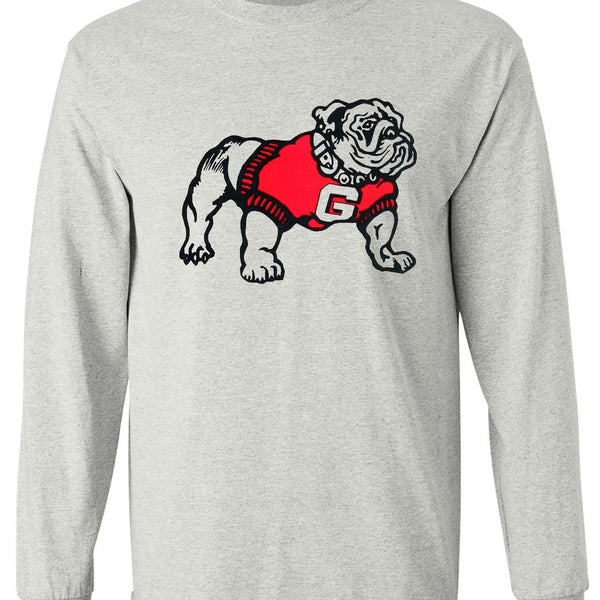 Georgia Vintage Booster Club tee in Old Skool Grey with Bulldog graphic, long sleeve.