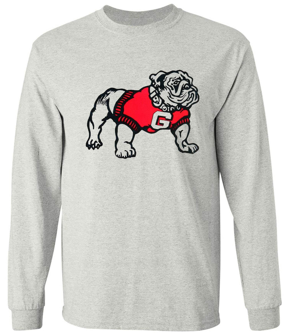 Georgia Vintage Booster Club tee in Old Skool Grey with Bulldog graphic, long sleeve.