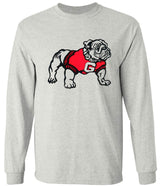 Georgia Vintage Booster Club tee in Old Skool Grey with Bulldog graphic, long sleeve.