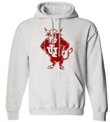 Indiana Vintage 1960s Booster Club sweatshirt, old skool grey, with red graphic design, unisex hoodie style.