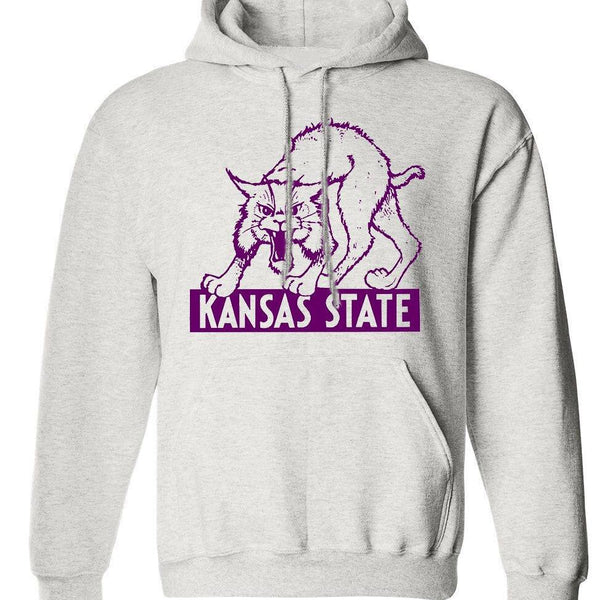 Kansas State vintage Wildcats sweatshirt in grey with hoodie and pouch pocket.
