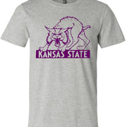 Kansas Wildcats Vintage Booster Club Tee in Old Skool Grey, featuring retro 'Cats design.