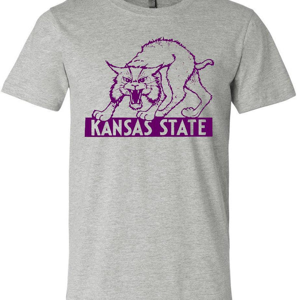 Kansas Wildcats Vintage Booster Club Tee in Old Skool Grey, featuring retro 'Cats design.