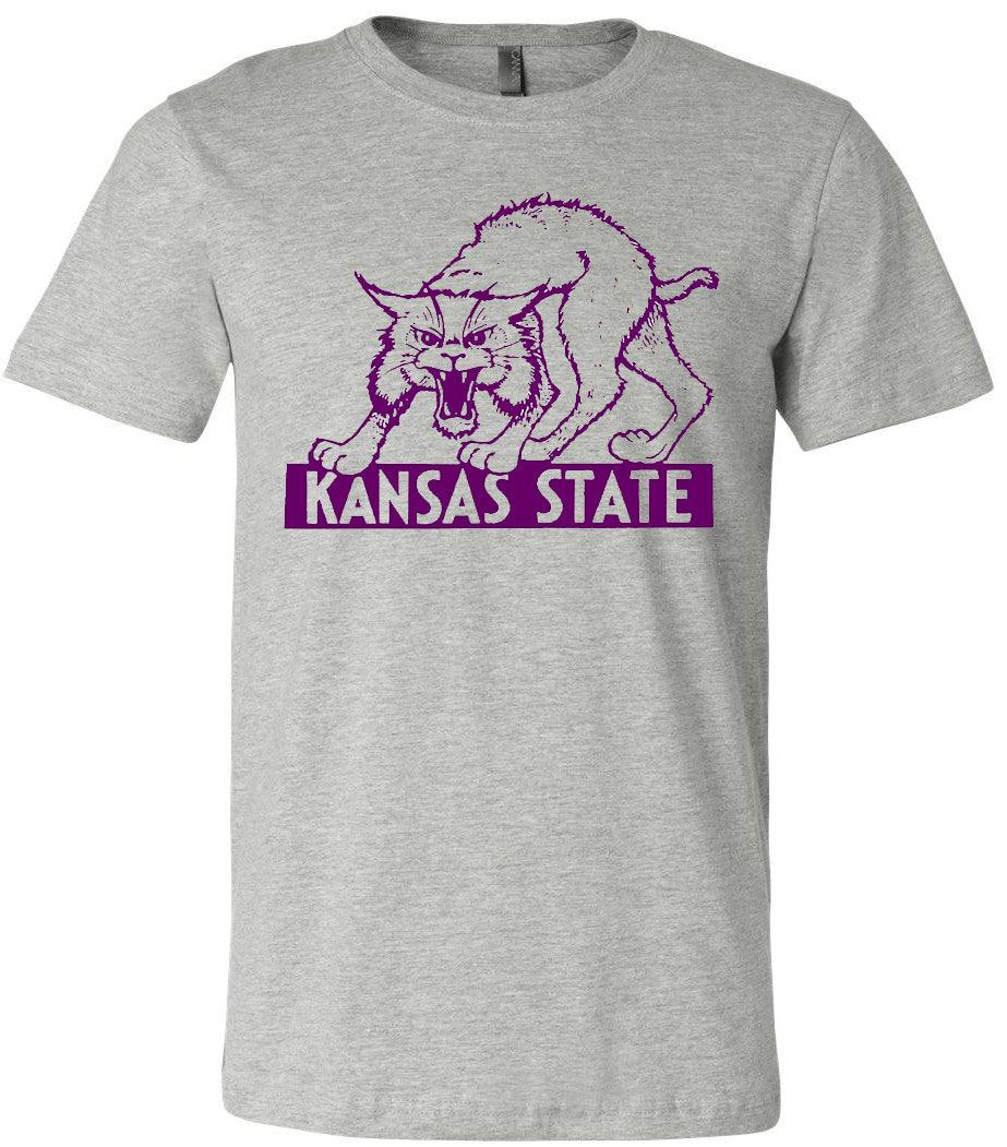Kansas Wildcats Vintage Booster Club Tee in Old Skool Grey, featuring retro 'Cats design.