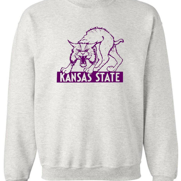 Kansas State Vintage Wildcats sweatshirt in Old Skool Grey with ribbed cuffs and waist.