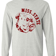 Mississippi State Vintage Booster Club Tee in Old Skool Grey with bulldog graphic.