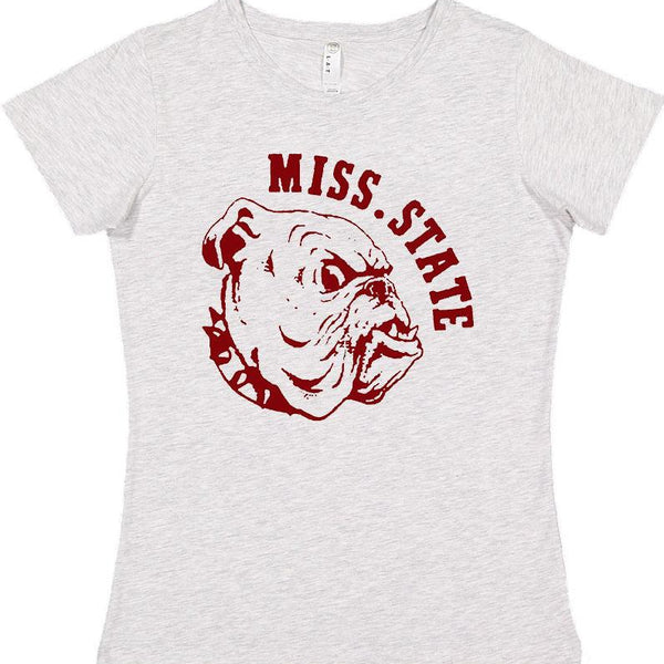 Mississippi State Vintage Booster Club Tee in Old Skool Grey with Bulldog logo.
