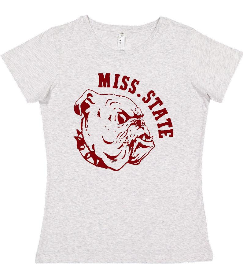 Mississippi State Vintage Booster Club Tee in Old Skool Grey with Bulldog logo.