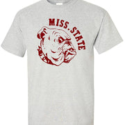Mississippi State vintage grey booster club tee with bulldog graphic.