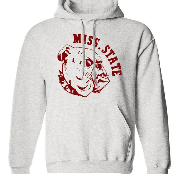Mississippi State vintage Bulldogs sweatshirt in Old Skool Grey with a hood and pouch pockets.