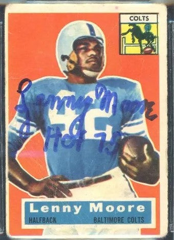 Lenny Moore Baltimore Colts 1956 Topps Rookie Card Autographed