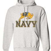 Navy Vintage Booster Club sweatshirt in Old Skool Grey with logo design, heavyweight cotton fleece, unisex sizes.