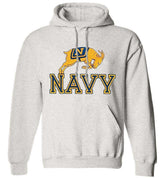 Navy Vintage Booster Club sweatshirt in Old Skool Grey with logo design, heavyweight cotton fleece, unisex sizes.