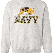 Navy Vintage Booster Club grey sweatshirt with ribbed cuffs and waist.