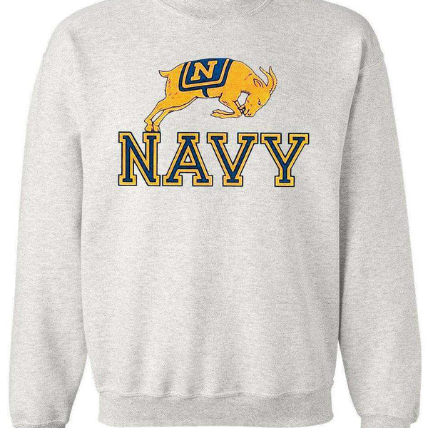 Navy Vintage Booster Club grey sweatshirt with ribbed cuffs and waist.