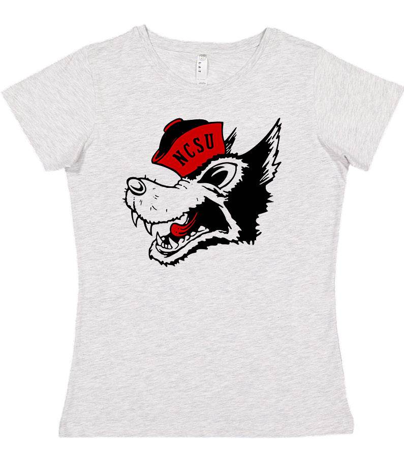 NC State Vintage Booster Club Tee in Old Skool Grey with NCSU wolf graphic.