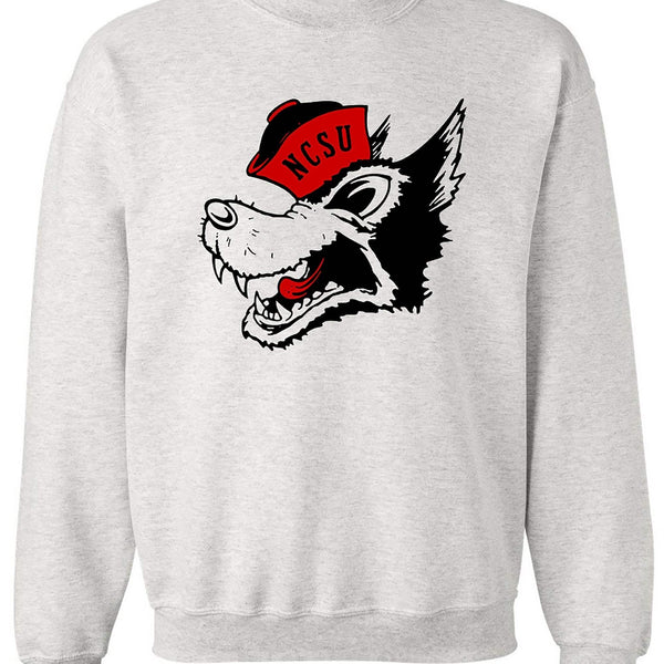 NC State Vintage Booster Club Sweatshirt in Old Skool Grey featuring Wolfpack design.