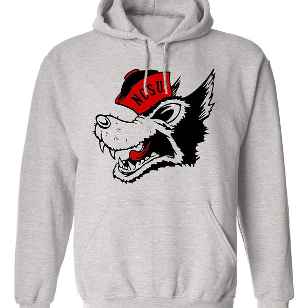 NC State Vintage Booster Club sweatshirt, heavyweight cotton, old skool grey, featuring Wolfpack design.
