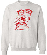 vintage Lobos apparel - New Mexico vintage booster club sweatshirt in Old Skool Grey with red graphic design, heavyweight cotton fleece.