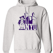 NYU Vintage Booster Club Sweatshirt in Old Skool Grey with logo, unisex sizes, crewneck or hoodie styles.