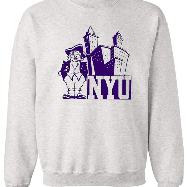 NYU Vintage Booster Club sweatshirt in Old Skool Grey with NYU logo.