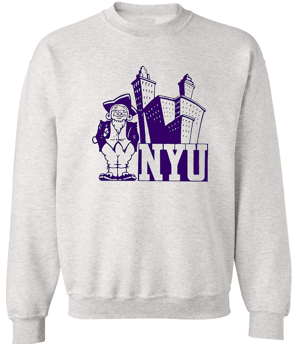 NYU Vintage Booster Club sweatshirt in Old Skool Grey with NYU logo.