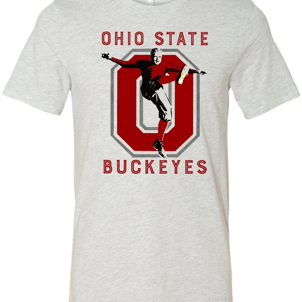Ohio State Vintage Football Booster Club T-shirt in Old Skool Grey with Buckeyes design.