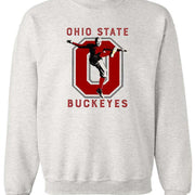 Ohio State Vintage Booster Club Sweatshirt in Old Skool Grey with Buckeyes logo design.