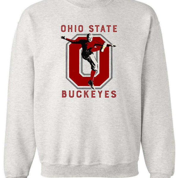 Ohio State Vintage Booster Club Sweatshirt in Old Skool Grey with Buckeyes logo design.