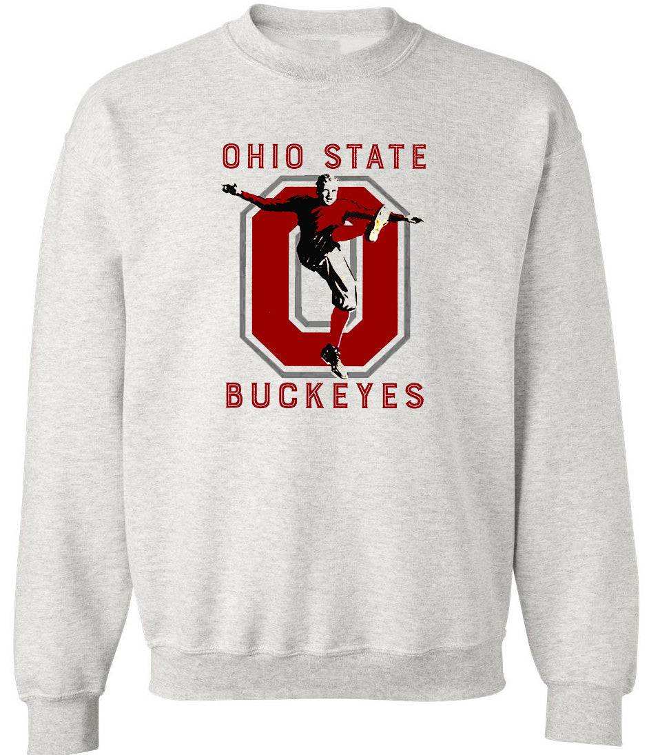 Ohio State Vintage Booster Club Sweatshirt in Old Skool Grey with Buckeyes logo design.