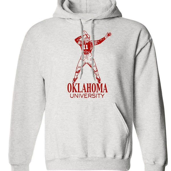 Oklahoma Vintage Football booster club grey sweatshirt with print design.