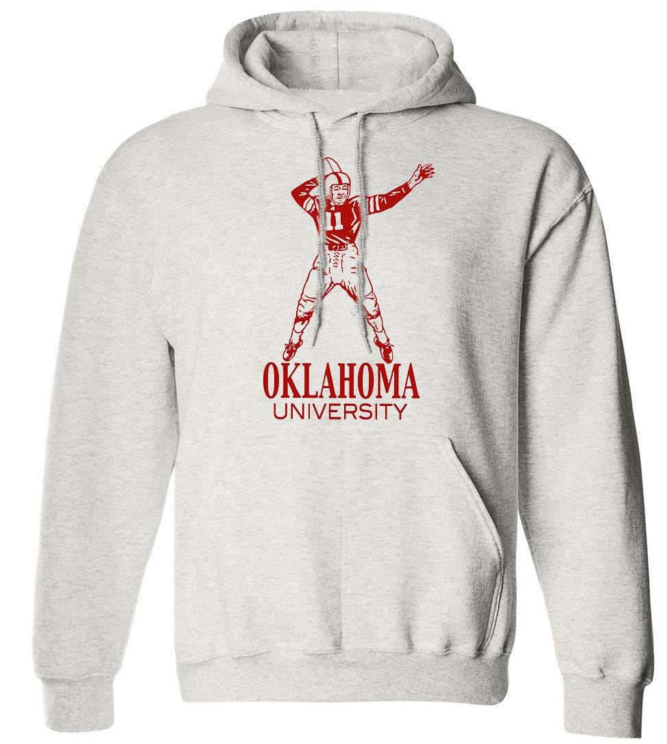 Oklahoma Vintage Football booster club grey sweatshirt with print design.