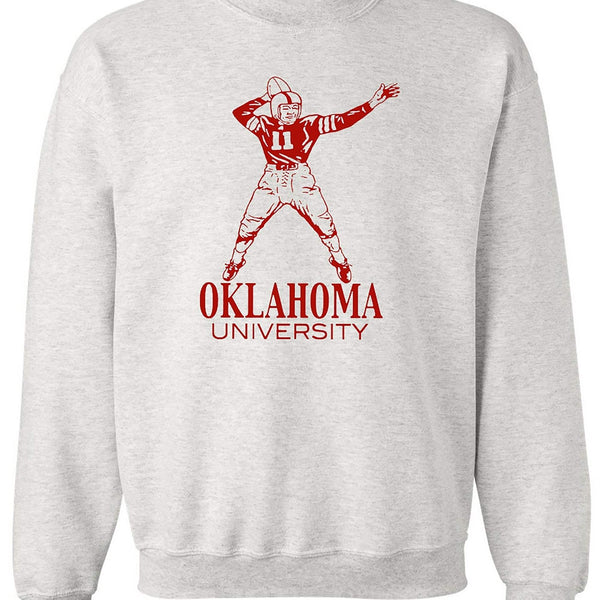 Oklahoma Vintage Football Booster Club Sweatshirt in Old Skool Grey with retro design.