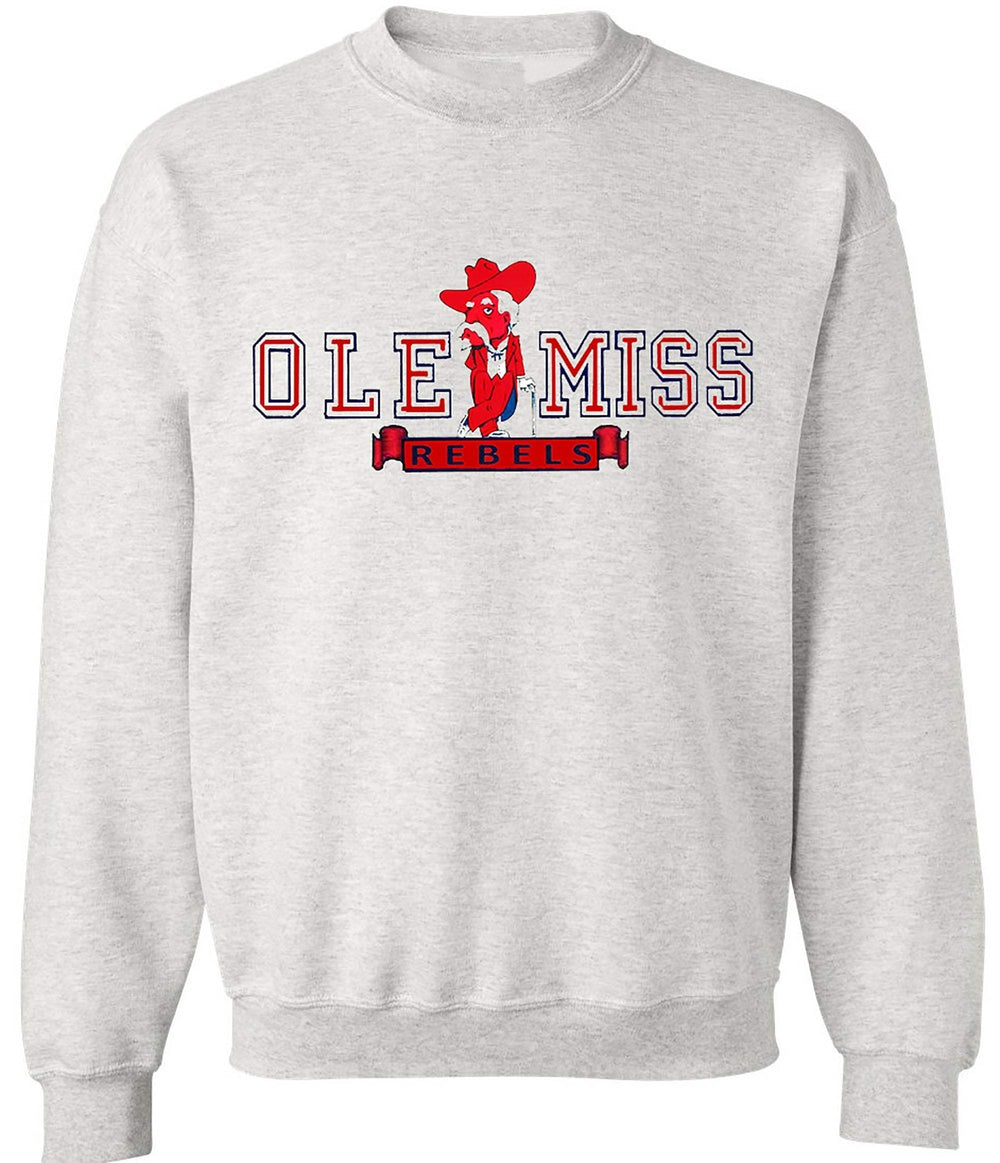 Ole Miss Vintage Rebels sweatshirt in Old Skool Grey with logo, heavyweight cotton fleece.