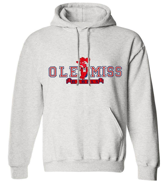 Ole Miss Vintage Rebels sweatshirt in Old Skool Grey, featuring a hoodie design with pouch pockets.