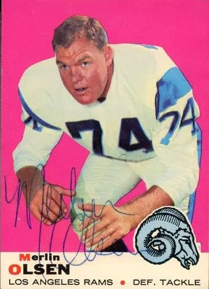 Merlin Olsen Los Angles Rams 1969 Topps Mint Autographed Card