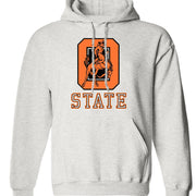 Oklahoma State Vintage Booster Club sweatshirt in old skool grey with pouch pockets and orange emblem.