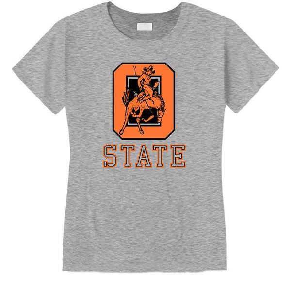 Oklahoma State Vintage Booster Club tee in Old Skool Grey with logo, short sleeve.