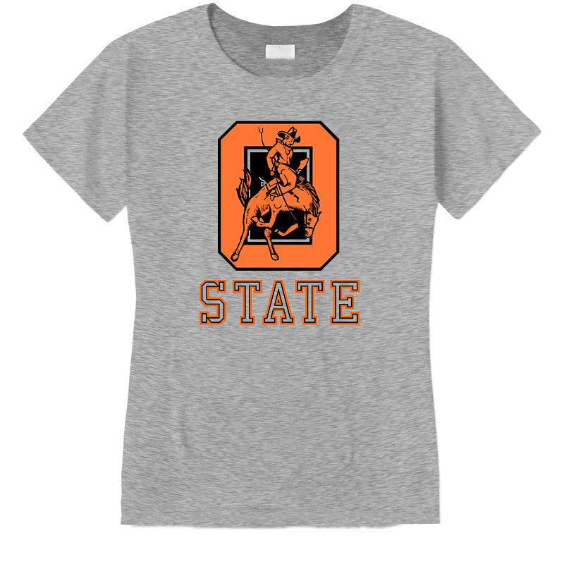 Oklahoma State Vintage Booster Club tee in Old Skool Grey with logo, short sleeve.