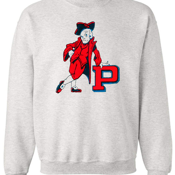Penn Quakers Vintage Booster Club Sweatshirt in Old Skool Grey with logo, unisex sizes.