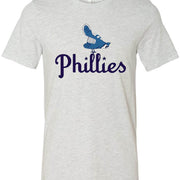 1944 Philadelphia Phillies Blue Jays Retro Tee in ash gray with vintage blue jay and Phillies logo.