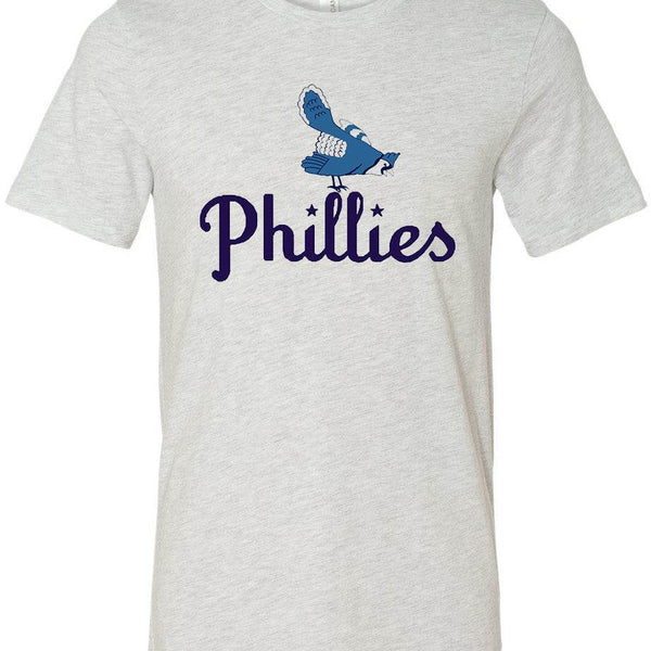 1944 Philadelphia Phillies Blue Jays Retro Tee in ash gray with vintage blue jay and Phillies logo.