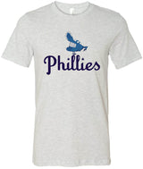 1944 Philadelphia Phillies Blue Jays Retro Tee in ash gray with vintage blue jay and Phillies logo.