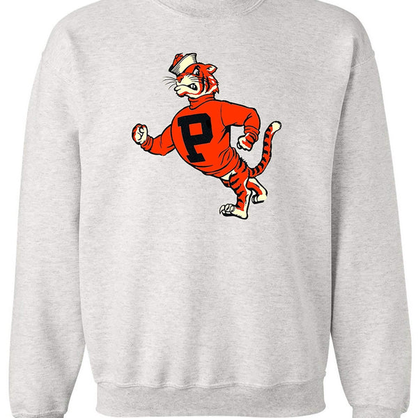Princeton Vintage Booster Club sweatshirt with tiger mascot, heavyweight cotton fleece, Old Skool Grey.