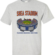 New York Mets Shea Stadium old skool grey tee with stadium graphic.
