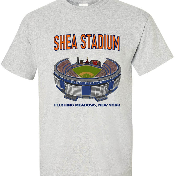 New York Mets Shea Stadium old skool grey tee with stadium graphic.